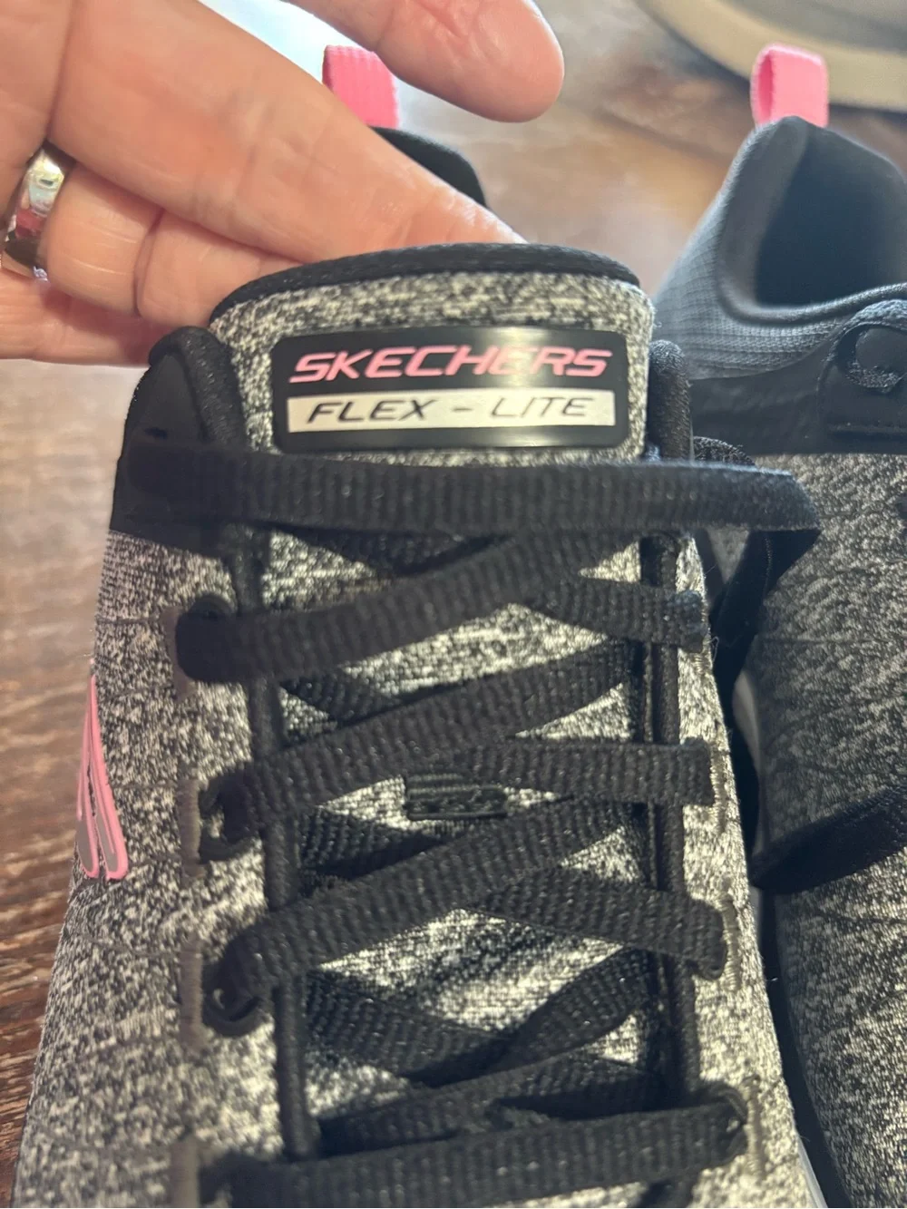 Skechers Grey & Black Athletic Sneakers with Pink Logo